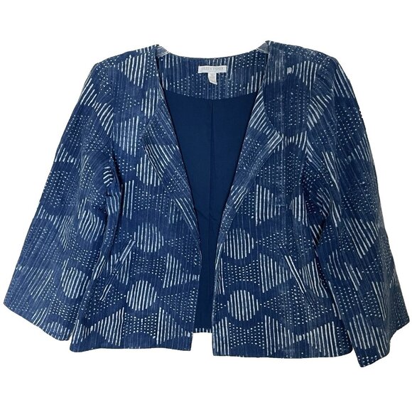 Eileen Fisher Open Hand Printed Indigo Jacket Blazer Small Petite Art To Wear - Picture 4 of 11